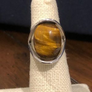 VINTAGE Sterling Silver Split Head Tension Mount Tigers Eye Ring